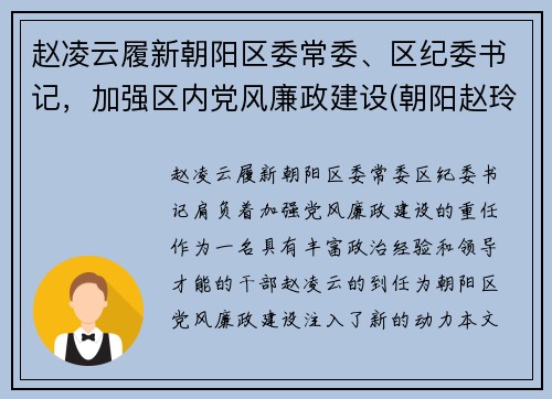 赵凌云履新朝阳区委常委、区纪委书记，加强区内党风廉政建设(朝阳赵玲)